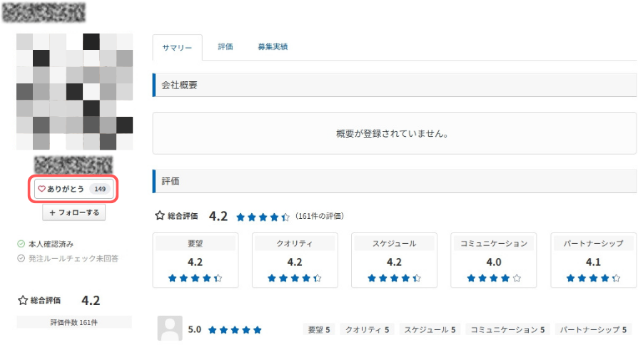 Crowdworksクライアントのありがとうの数字を示すスクリーンショット